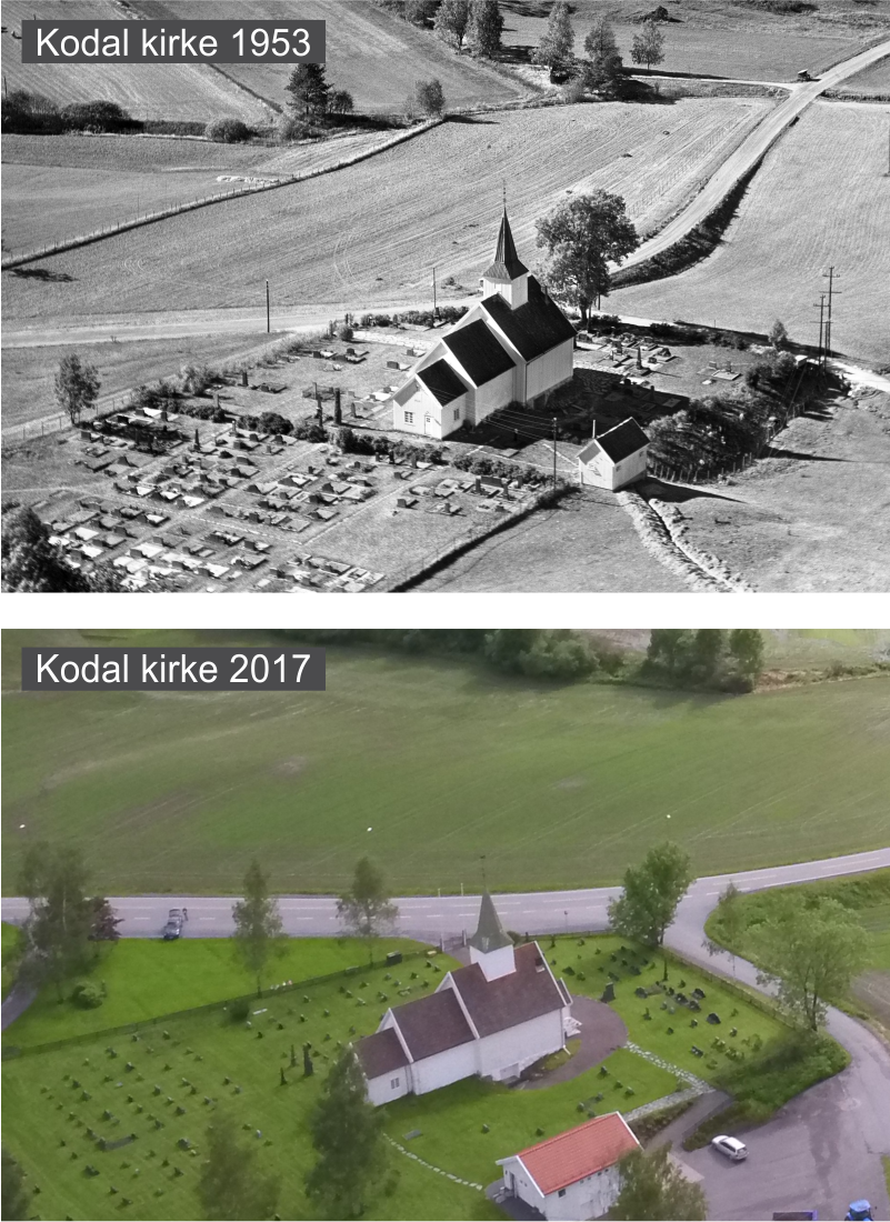 Kodal-kirke-1953-og-2017.png