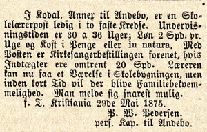 18750205 Fædrelandet - ledig lærerstilling i Kodal.png
